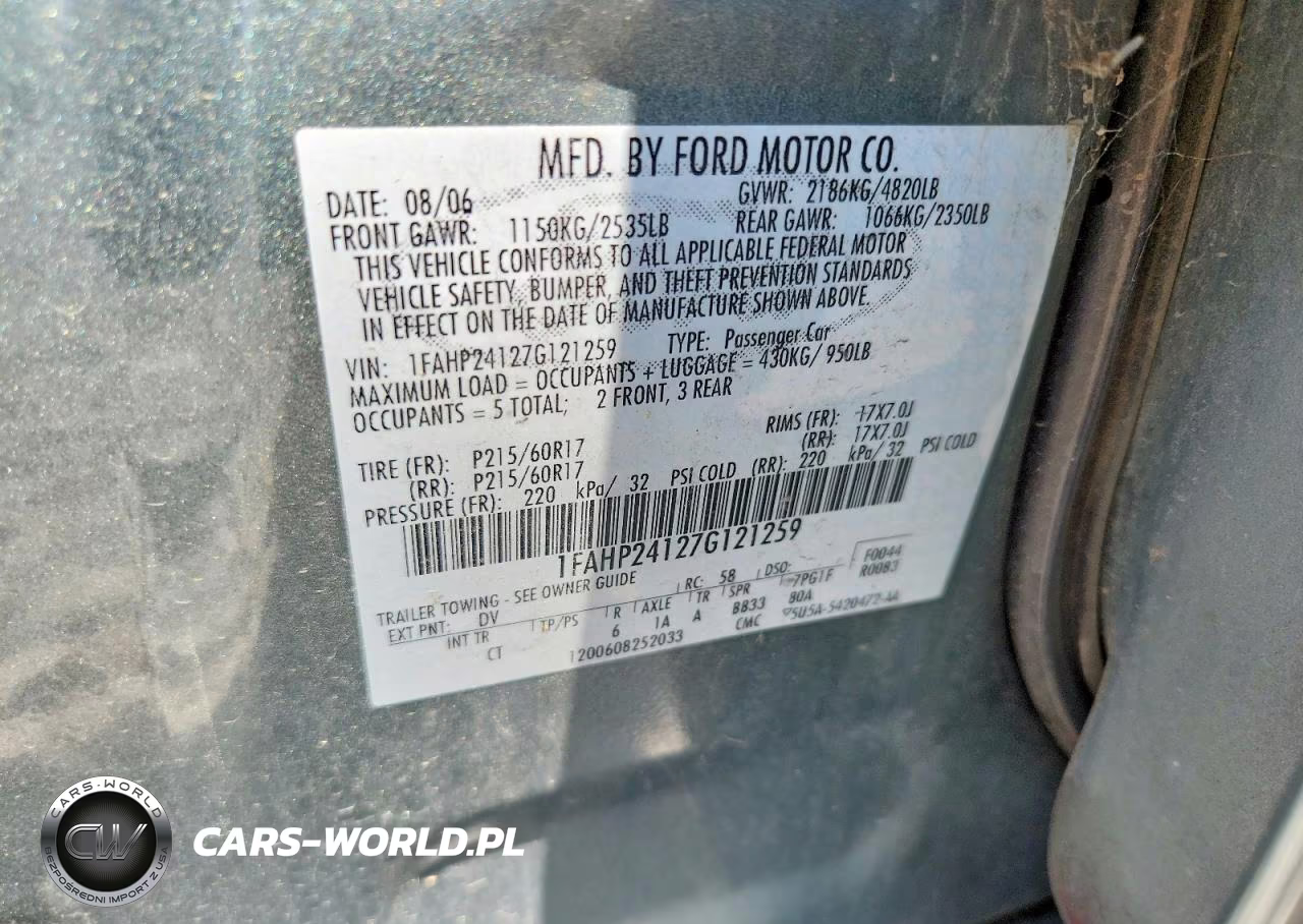 2007 Ford Five Hundred Sel VIN:1FAHP24127G121259 - 12