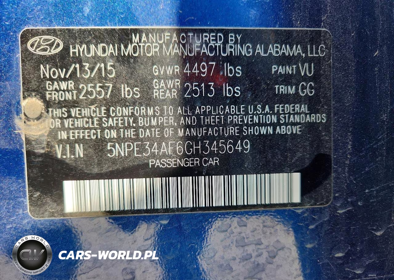 2016 Hyundai Sonata Sport VIN:5NPE34AF6GH345649 - 12