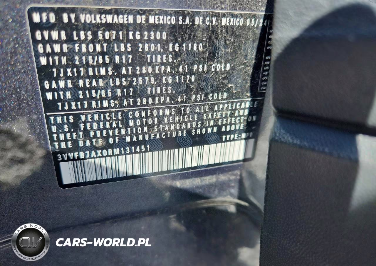 2024 Volkswagen Tiguan S VIN:3VVFB7AX0RM131451 - 12