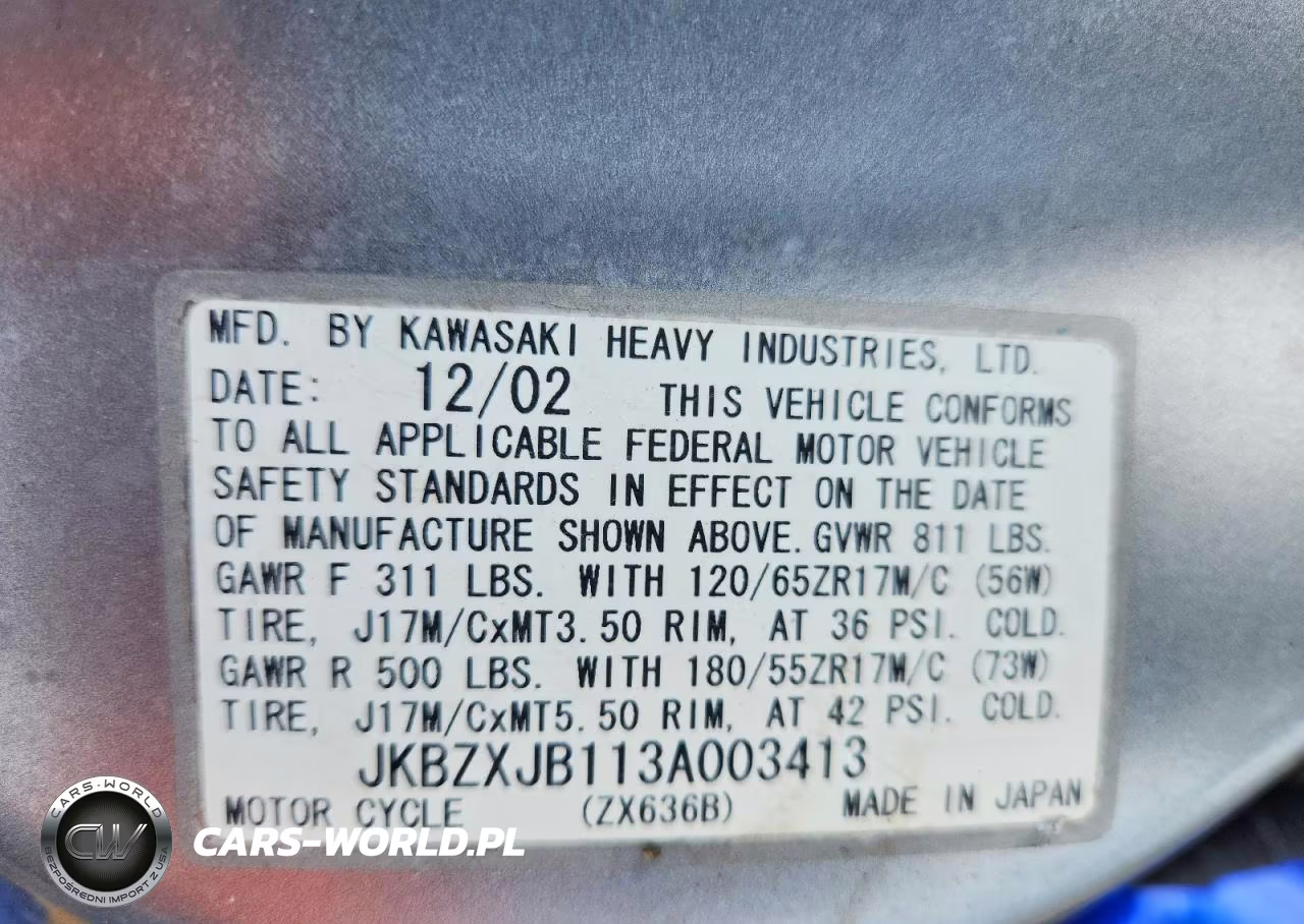 2003 Kawasaki Zx636 B1 VIN:JKBZXJB113A003413 - 9