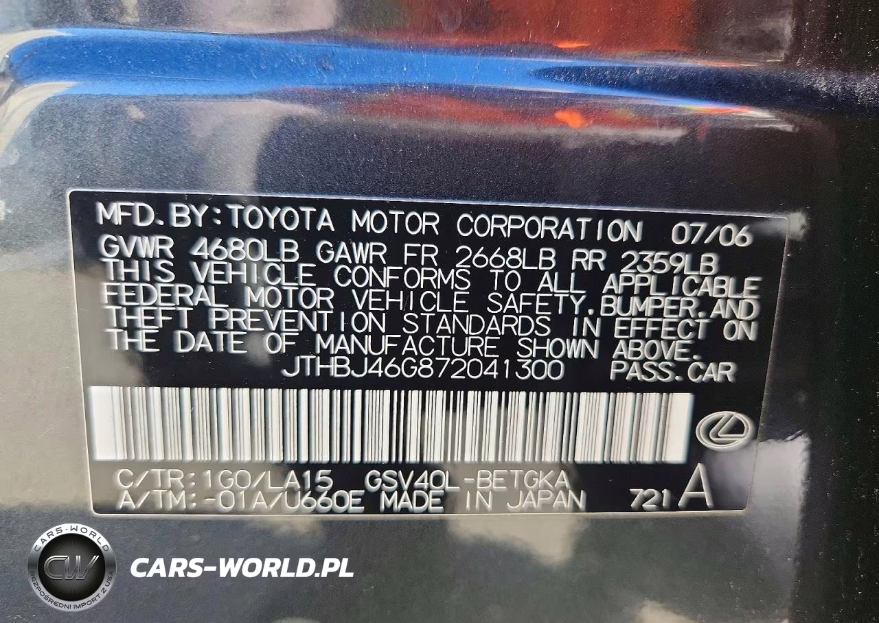 2007 Lexus Es 350 VIN:JTHBJ46G872041300 - 12