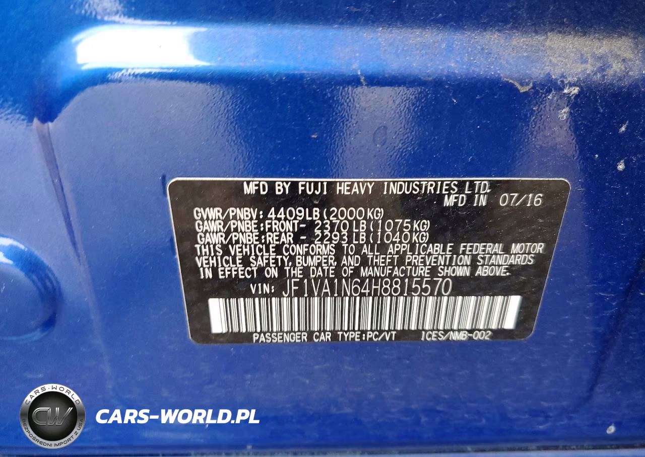 2017 Subaru Wrx Limited VIN:JF1VA1N64H8815570 - 12