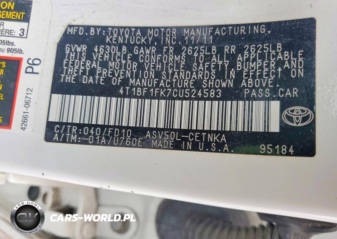 2012 Toyota Camry Le VIN:4T1BF1FK7CU524583 - 12