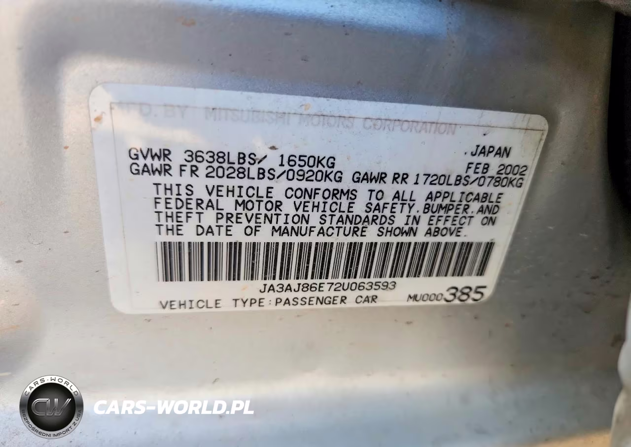 2002 Mitsubishi Lancer Oz Rally VIN:JA3AJ86E72U063593 - 13