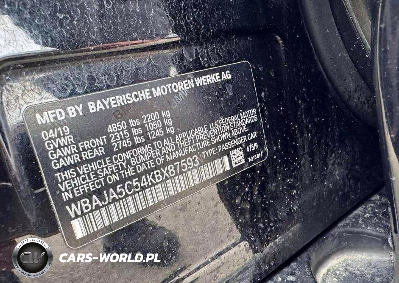 2019 BMW 530 I VIN:WBAJA5C54KBX87593 - 10