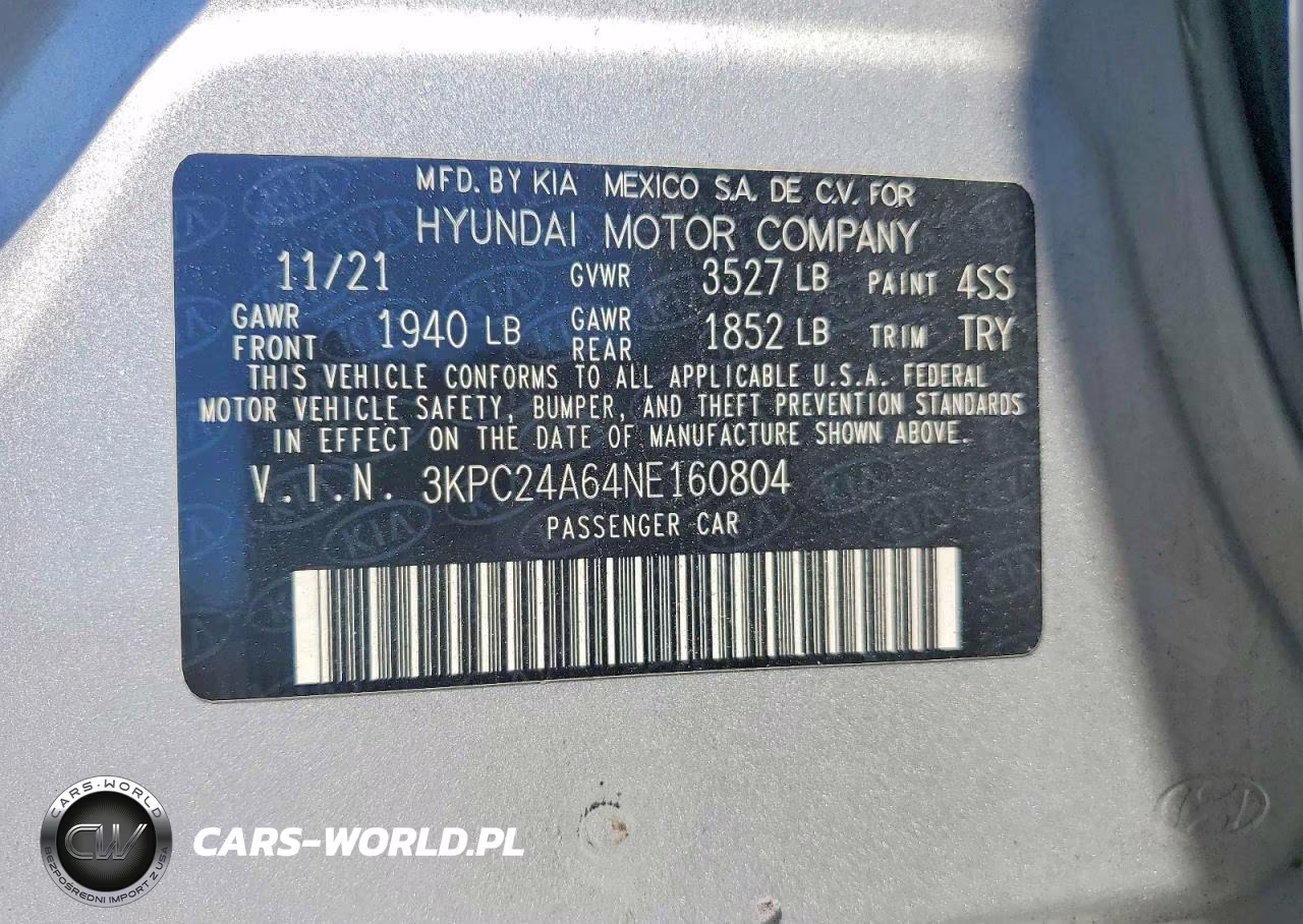 2022 Hyundai Accent Sel VIN:3KPC24A64NE160804 - 12