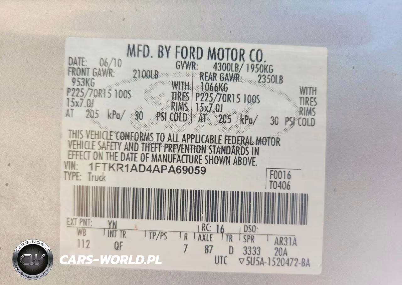 2010 Ford Ranger VIN:1FTKR1AD4APA69059 - 12