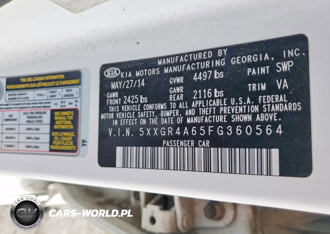 2015 Kia Optima Sx VIN:5XXGR4A65FG360564 - 12