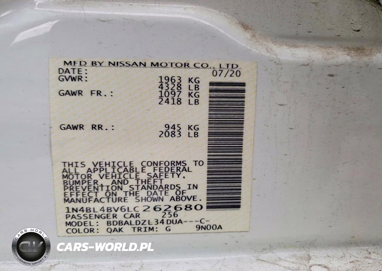 2020 Nissan Altima S VIN:1N4BL4BV6LC262680 - 12
