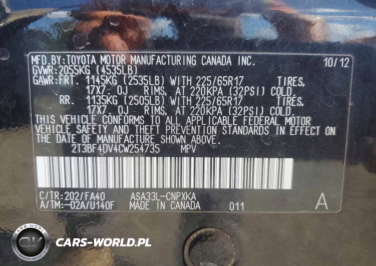 2012 Toyota Rav4 Base VIN:2T3BF4DV4CW254735 - 13