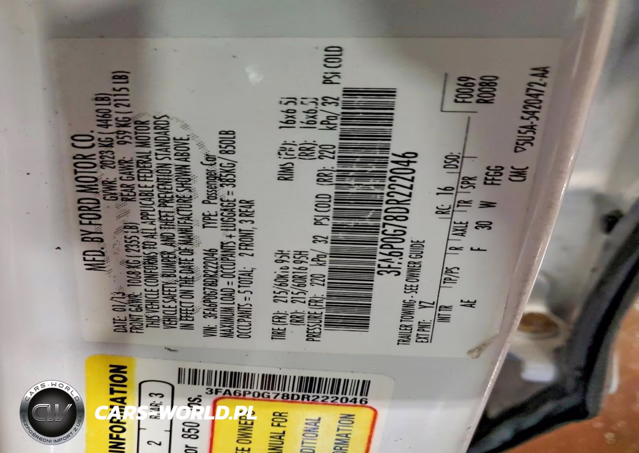 2013 Ford Fusion S VIN:3FA6P0G78DR222046 - 12