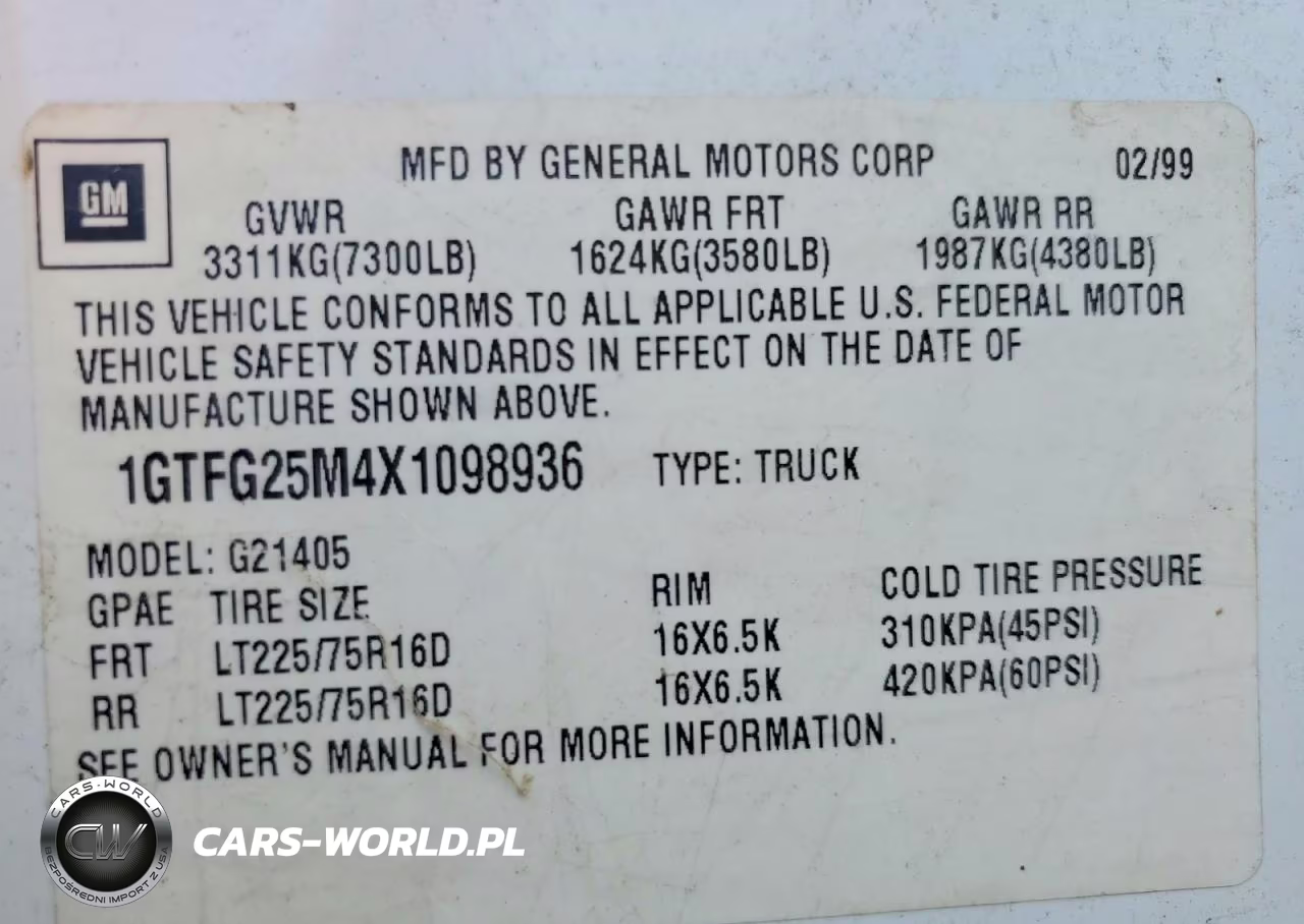 1999 GMC Savana VIN:1GTFG25M4X1098936 - 13