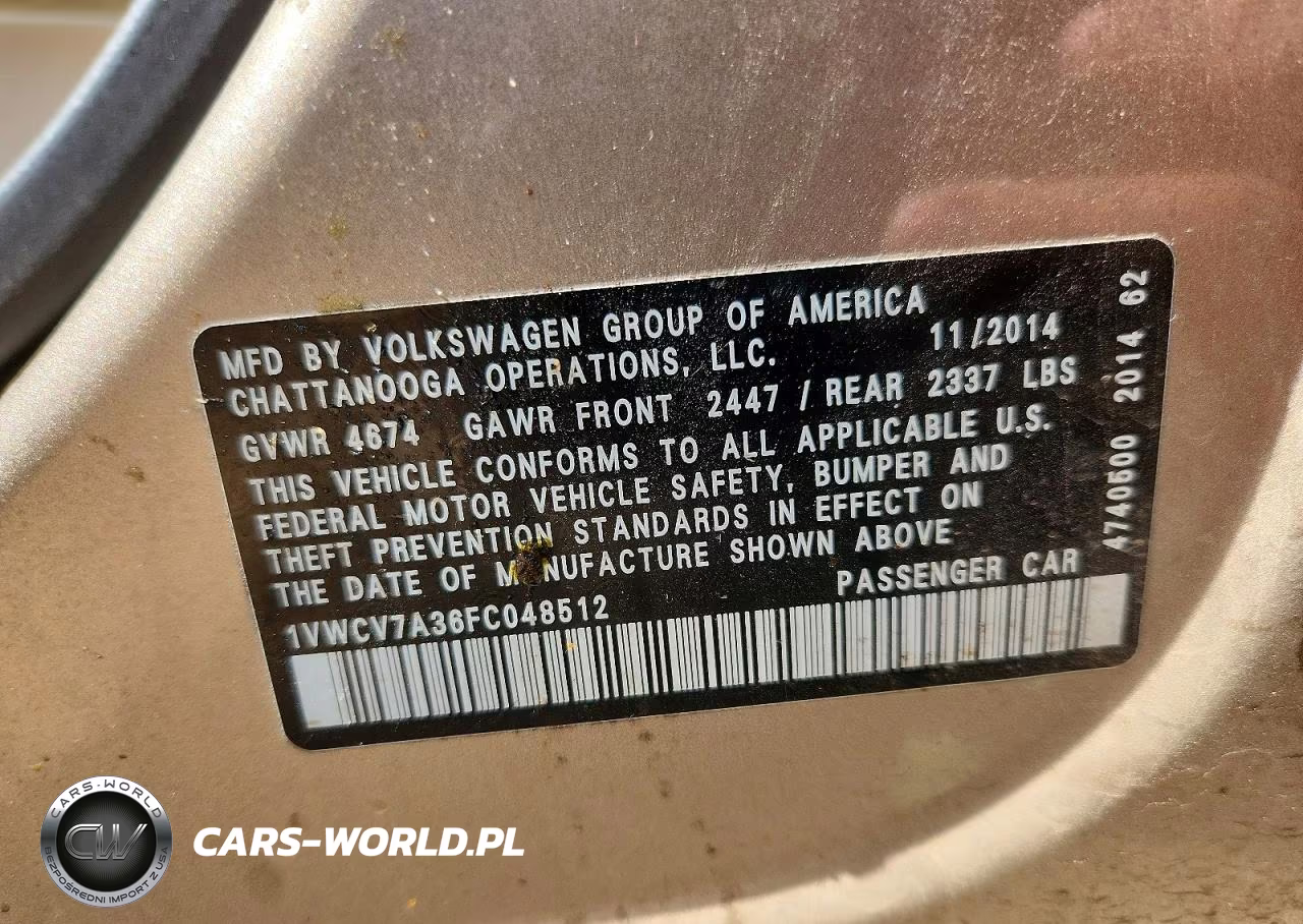 2015 Volkswagen Passat Sel VIN:1VWCV7A36FC048512 - 12