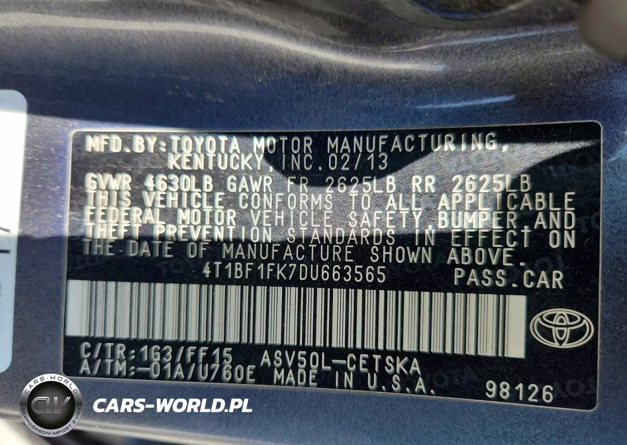 2013 Toyota Camry Se VIN:4T1BF1FK7DU663565 - 12