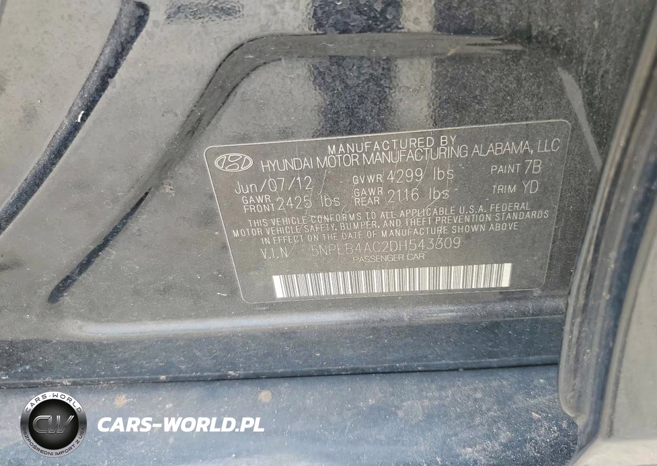 2013 Hyundai Sonata Gls VIN:5NPEB4AC2DH543309 - 12