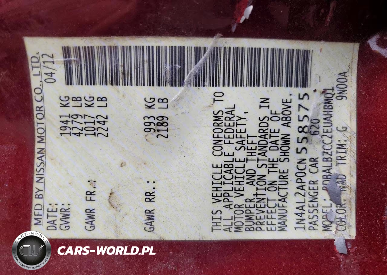 2012 Nissan Altima 2.5 VIN:1N4AL2AP0CN558575 - 12