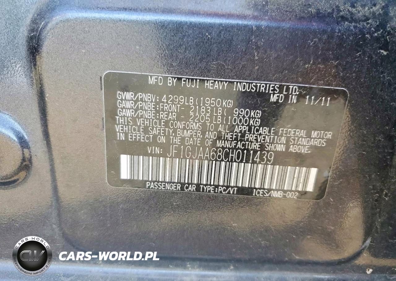 2012 Subaru Impreza VIN:JF1GJAA68CH011439 - 12