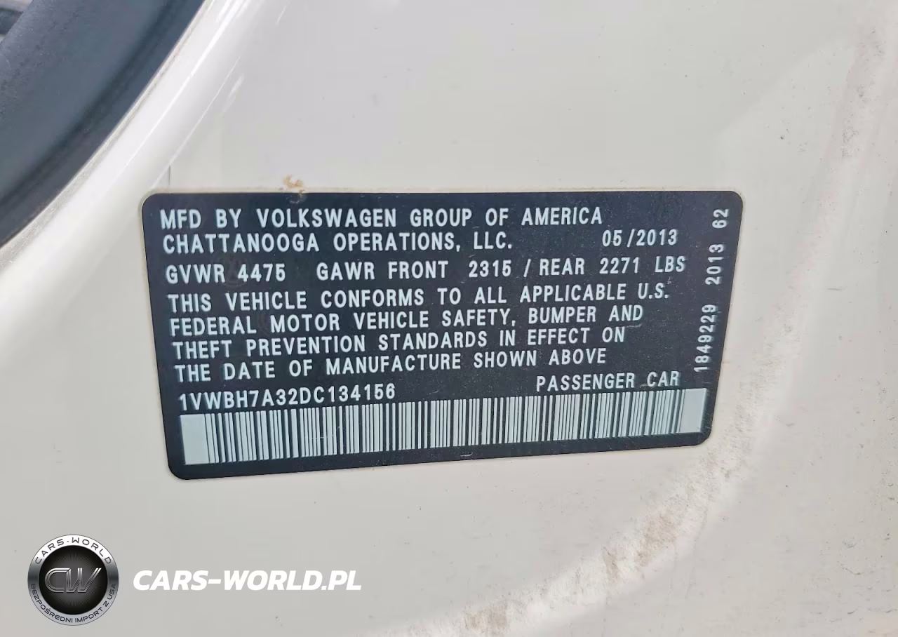 2013 Volkswagen Passat Se VIN:1VWBH7A32DC134156 - 12