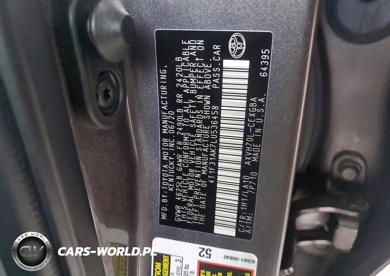2020 Toyota Camry Xle VIN:4T1F31AK7LU536458 - 12