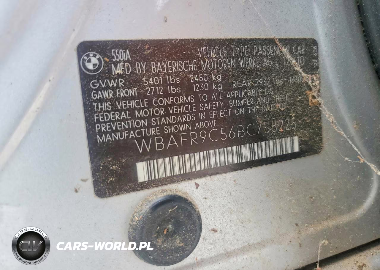 2011 BMW 550 I VIN:WBAFR9C56BC758225 - 12