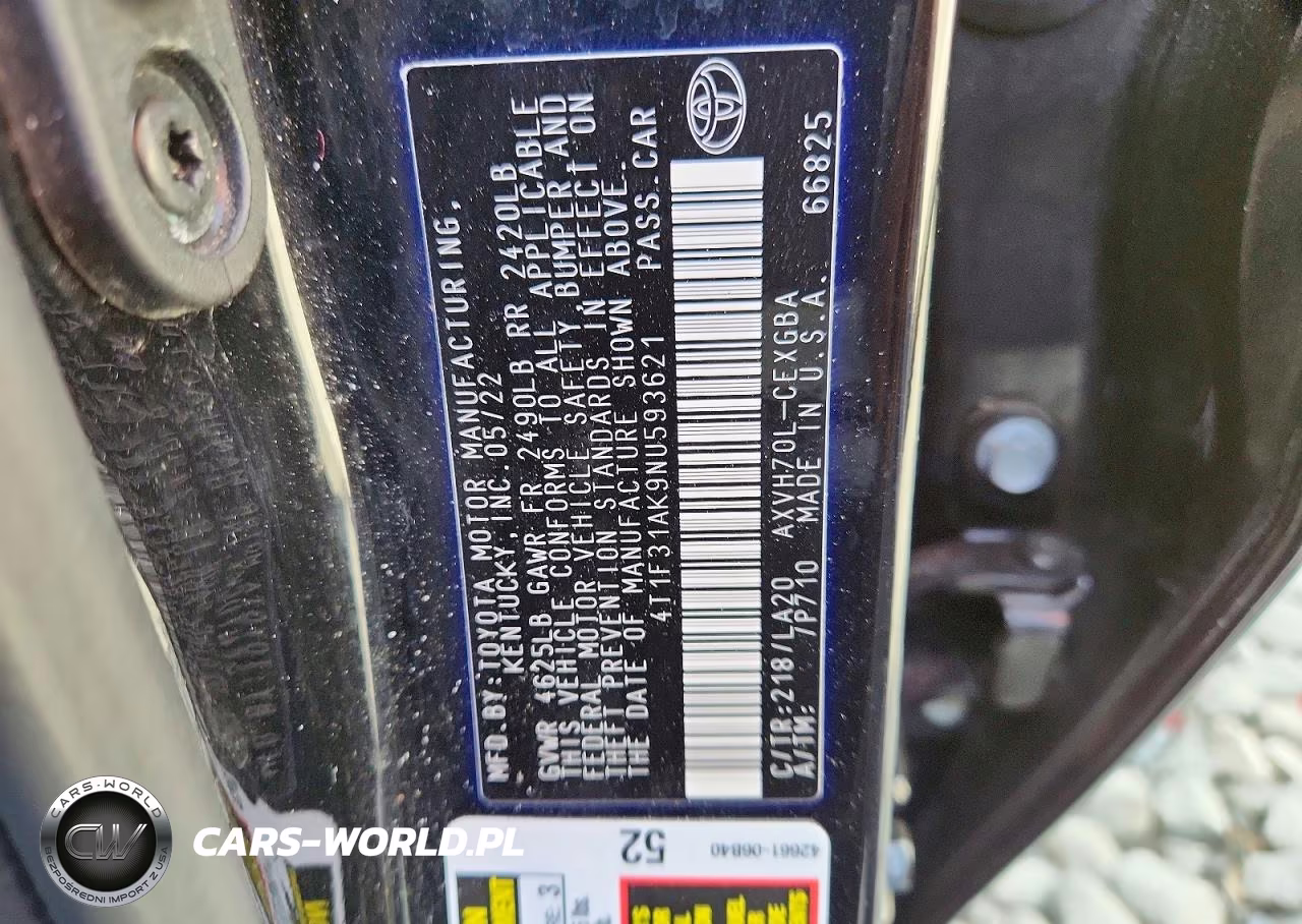 2022 Toyota Camry Xle VIN:4T1F31AK9NU593621 - 12