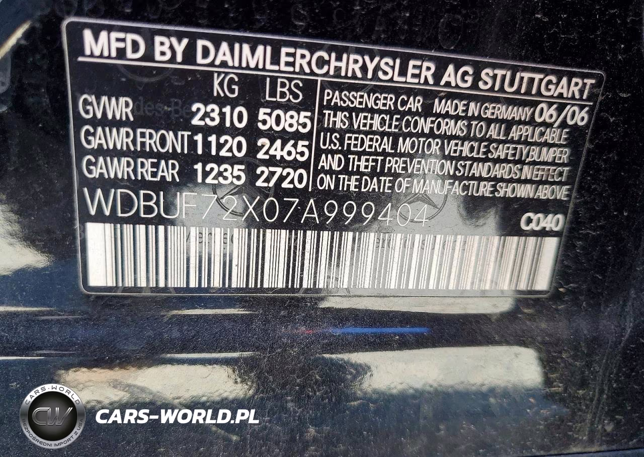 2007 Mercedes-Benz E 550 VIN:WDBUF72X07A999404 - 12