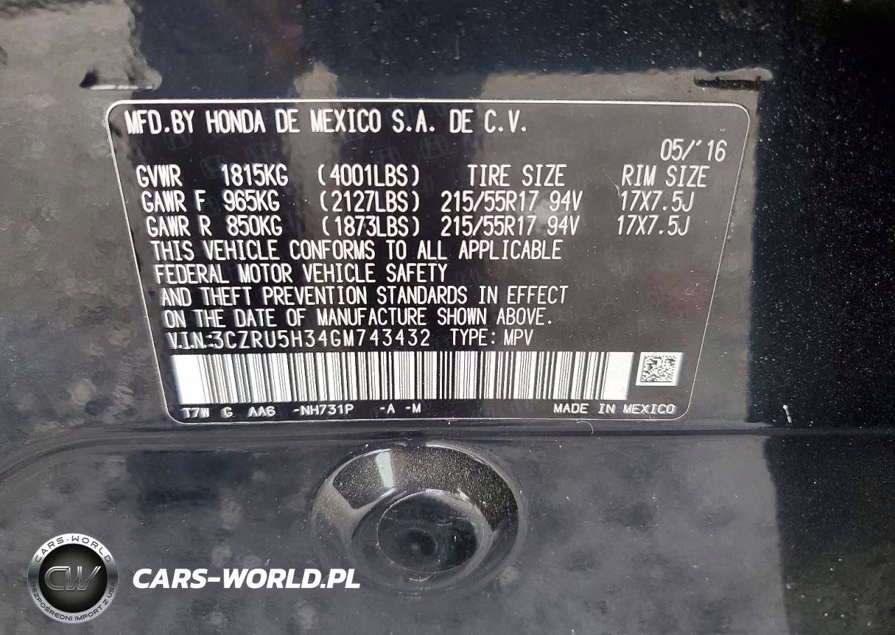 2016 Honda Hr-V Lx VIN:3CZRU5H34GM743432 - 14