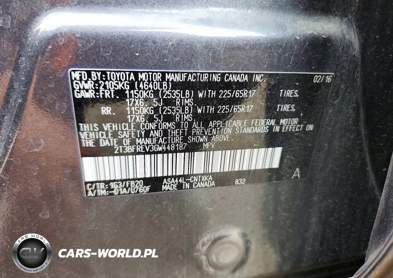 2016 Toyota Rav4 Le VIN:2T3BFREV3GW448187 - 12