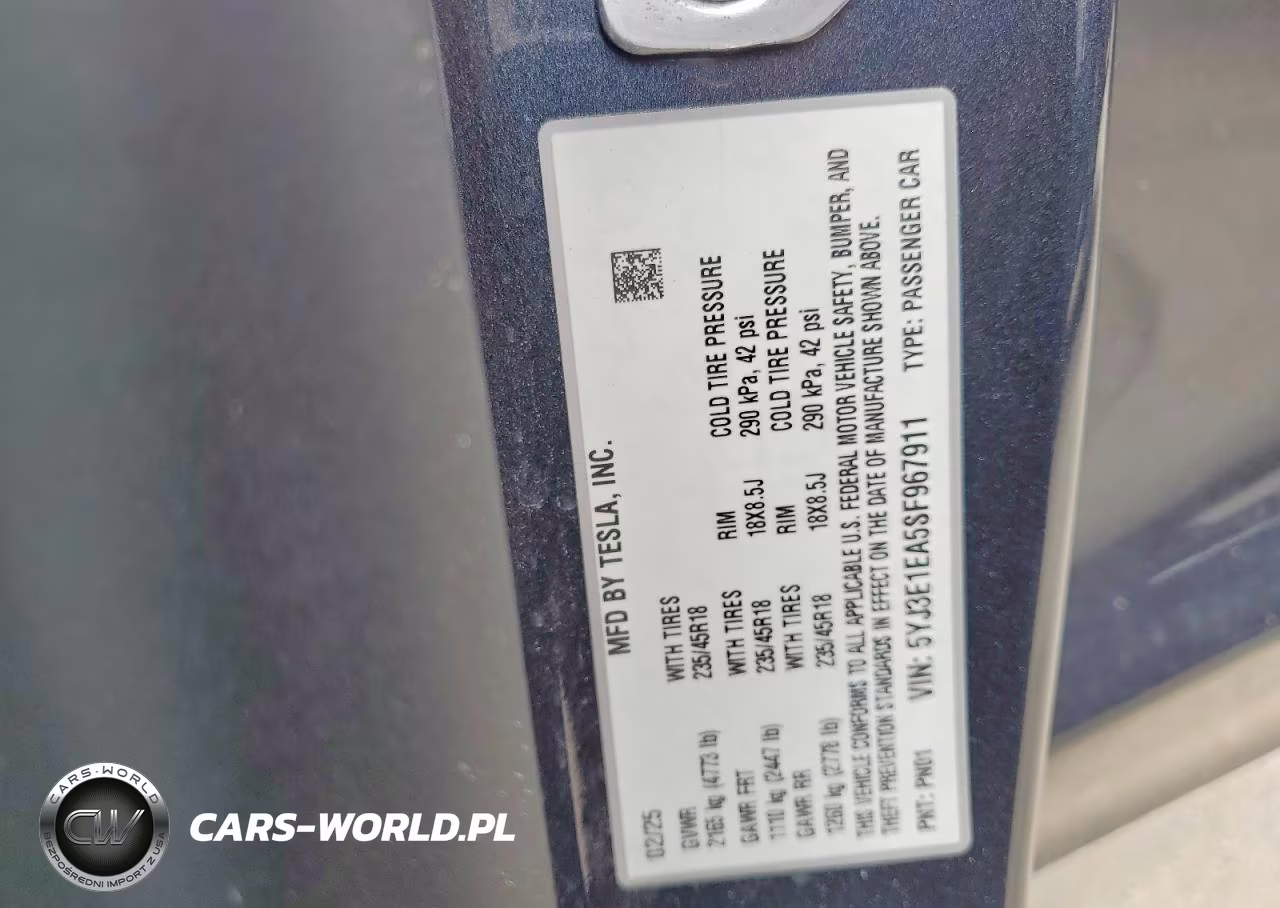 2025 Tesla Model 3 VIN:5YJ3E1EA5SF967911 - 12