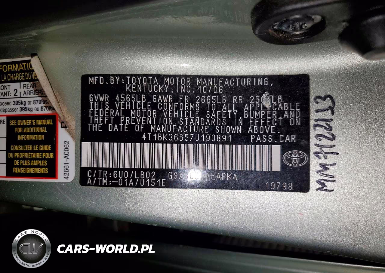 2007 Toyota Avalon Limited VIN:4T1BK36B57U190891 - 12