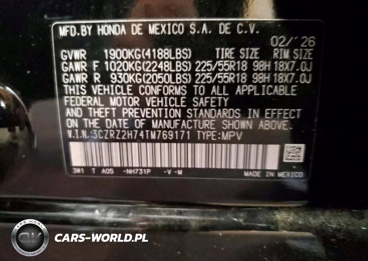 2026 Honda Hr-V Exl VIN:3CZRZ2H74TM769171 - 13