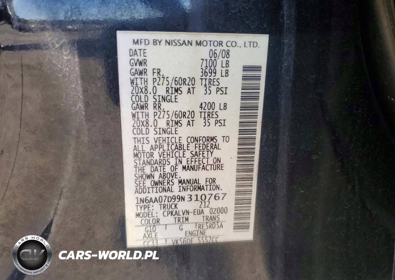 2009 Nissan Titan Xe VIN:1N6AA07D99N310767 - 12