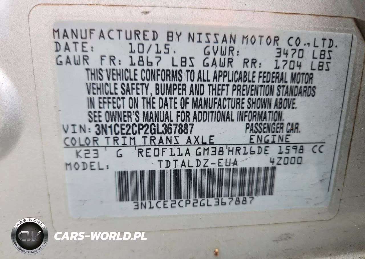 2016 Nissan Versa Note Sv VIN:3N1CE2CP2GL367887 - 12