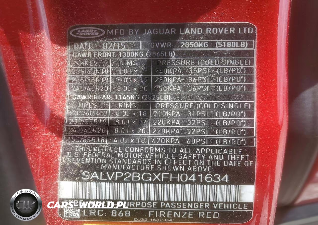 2015 Land Rover Range Rover Evoque Pure Plus VIN:SALVP2BGXFH041634 - 14