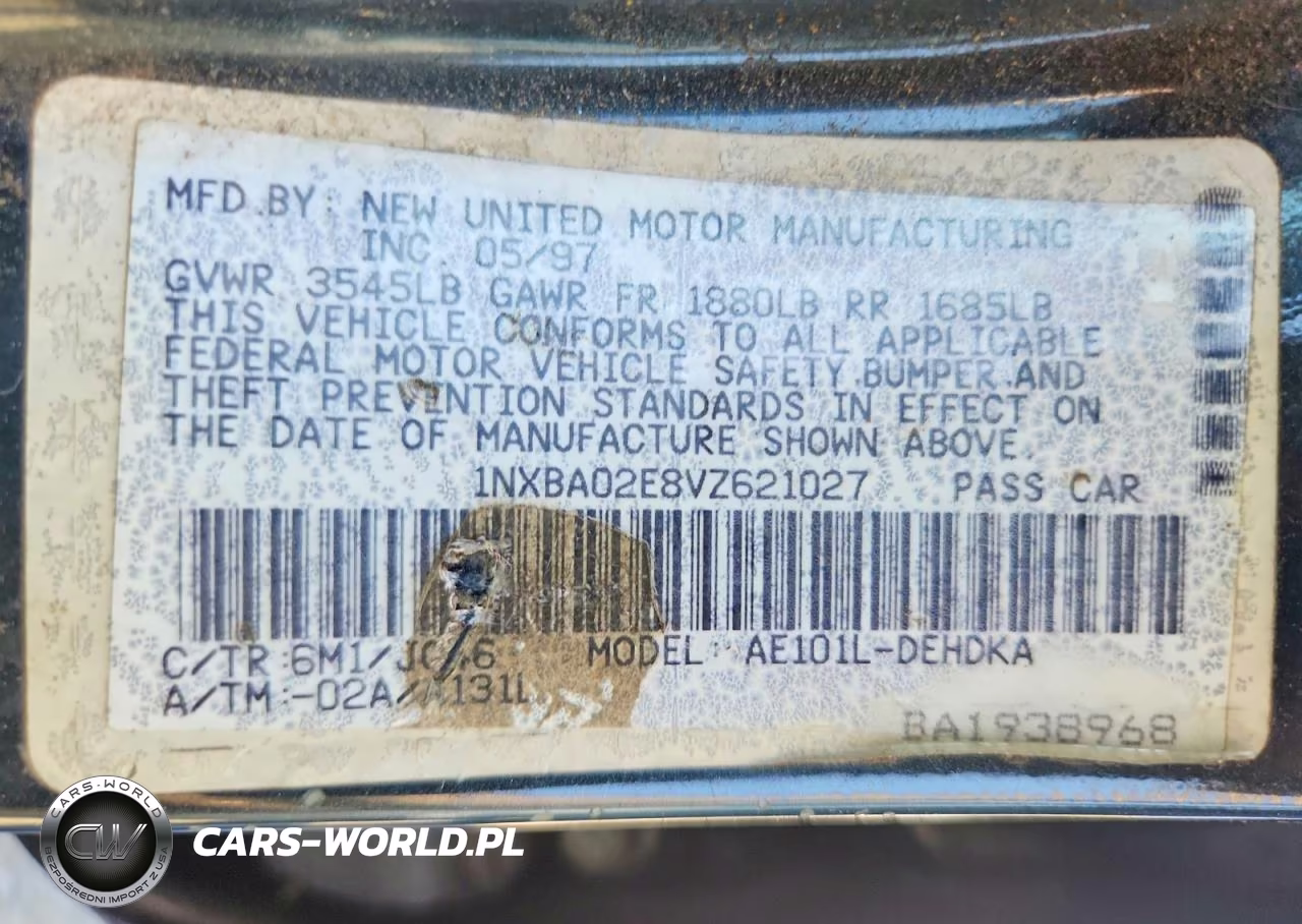 1997 Toyota Corolla Base VIN:1NXBA02E8VZ621027 - 12