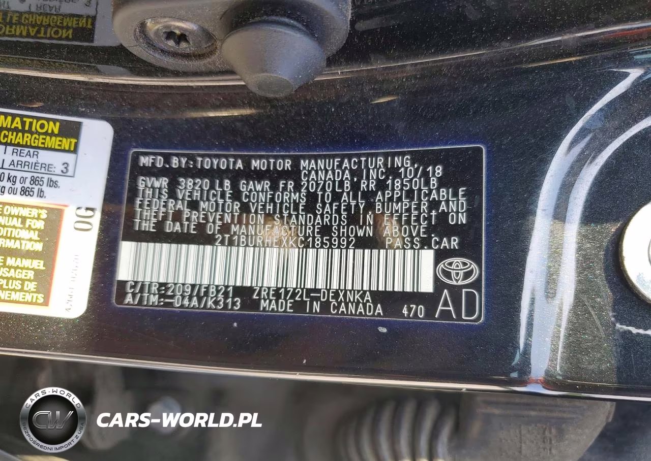 2019 Toyota Corolla Le VIN:2T1BURHEXKC185992 - 12
