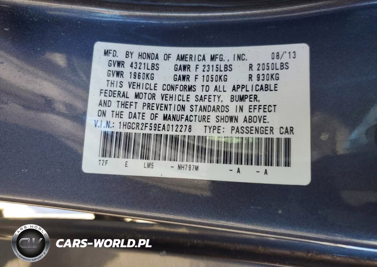 2014 Honda Accord Sport VIN:1HGCR2F59EA012278 - 13