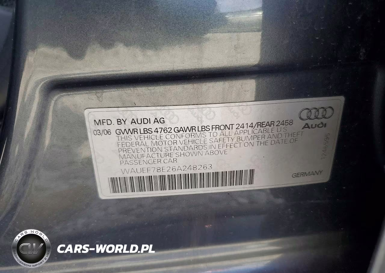 2006 Audi A4 S-Line 2.0T Quattro Turbo VIN:WAUEF78E26A248263 - 13