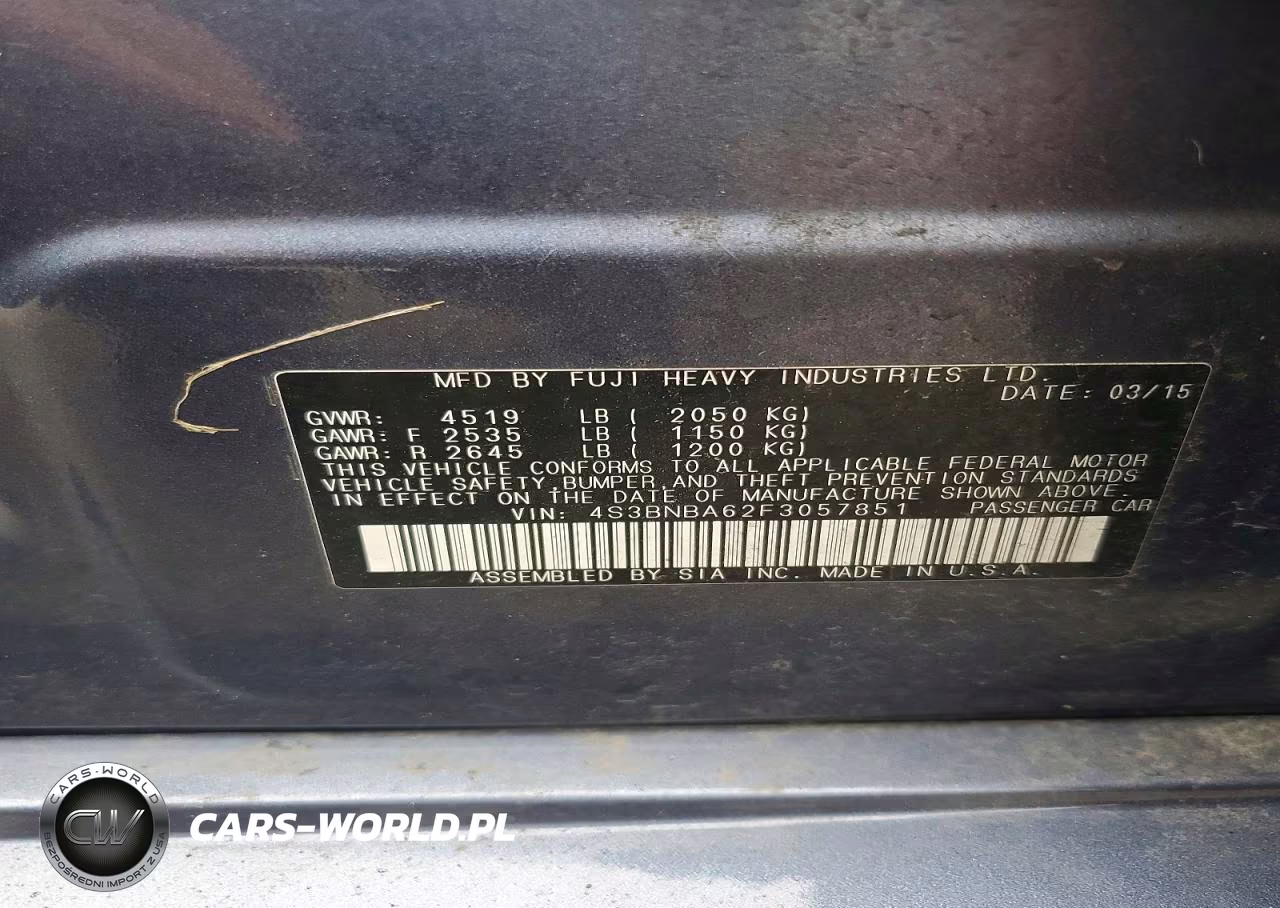 2015 Subaru Legacy 2.5I VIN:4S3BNBA62F3057851 - 12