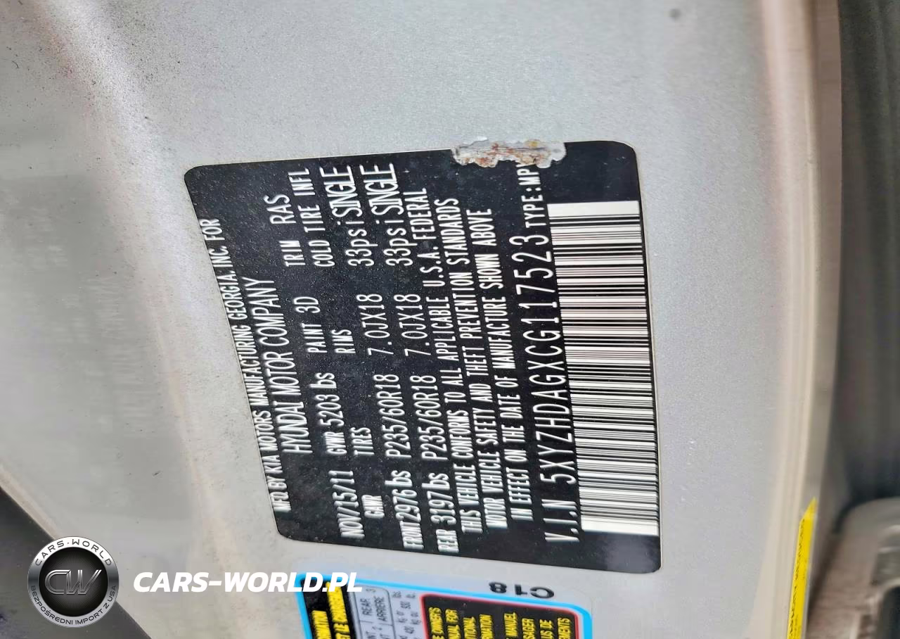 2012 Hyundai Santa Fe Se VIN:5XYZHDAGXCG117523 - 13