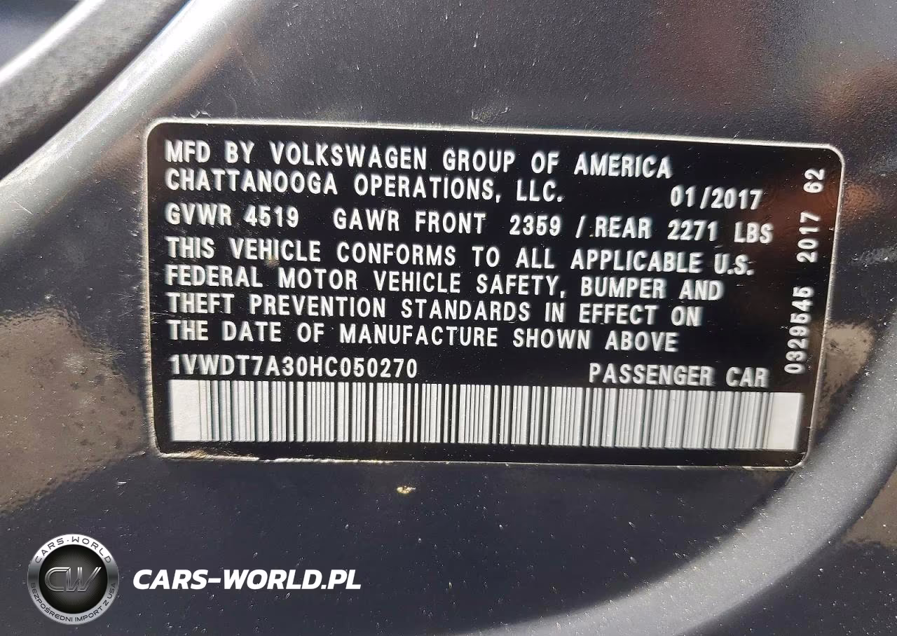 2017 Volkswagen Passat R-Line VIN:1VWDT7A30HC050270 - 13