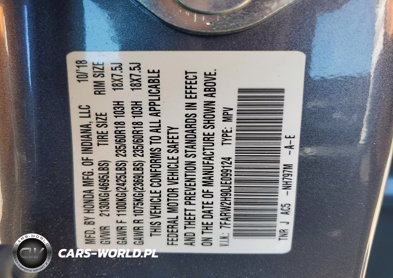 2018 Honda Cr-V Touring VIN:7FARW2H90JE099124 - 12