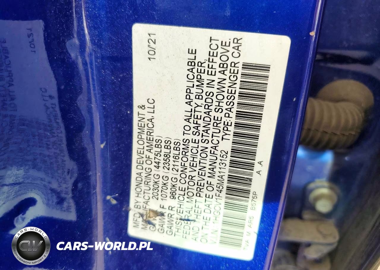 2021 Honda Accord Sport Se VIN:1HGCV1F45MA113152 - 12