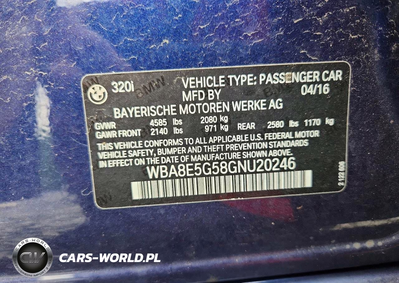 2016 BMW 320 Xi VIN:WBA8E5G58GNU20246 - 12