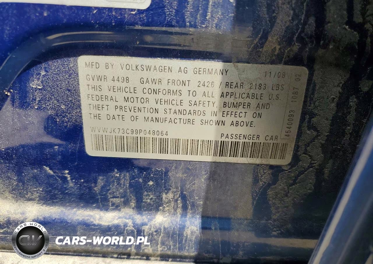 2009 Volkswagen Passat Turbo VIN:WVWJK73C99P048064 - 12