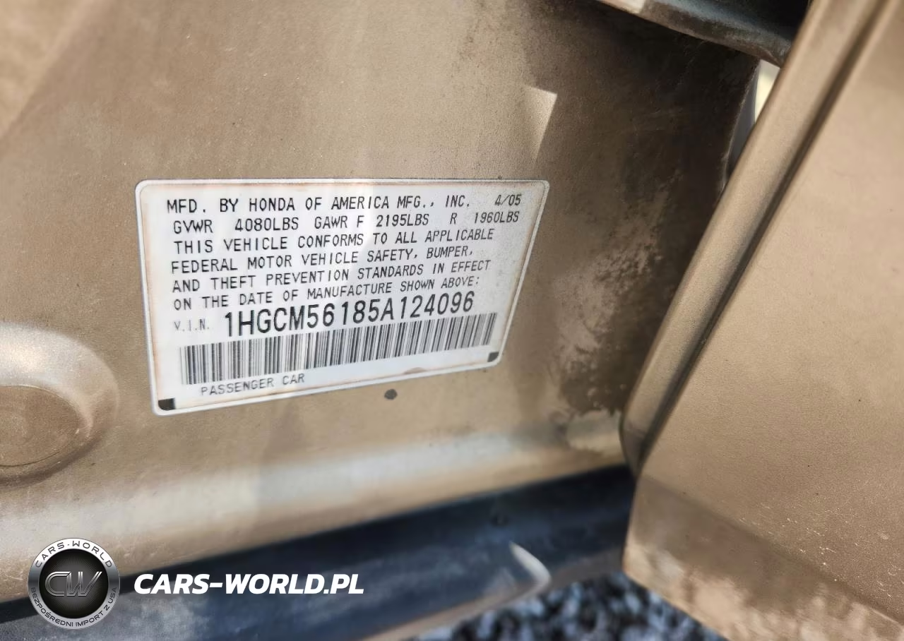 2005 Honda Accord Dx VIN:1HGCM56185A124096 - 12