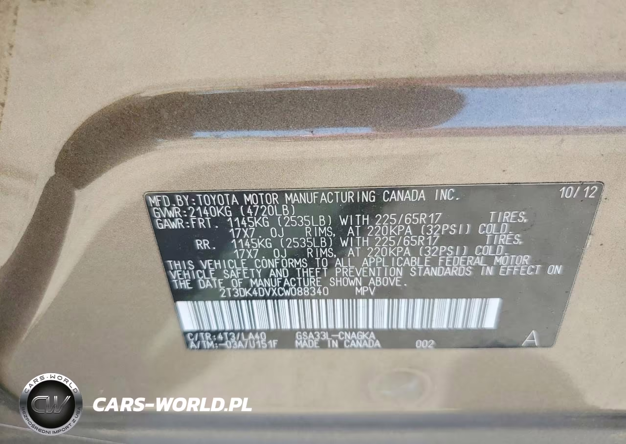 2012 Toyota Rav4 Limited VIN:2T3DK4DVXCW088340 - 13
