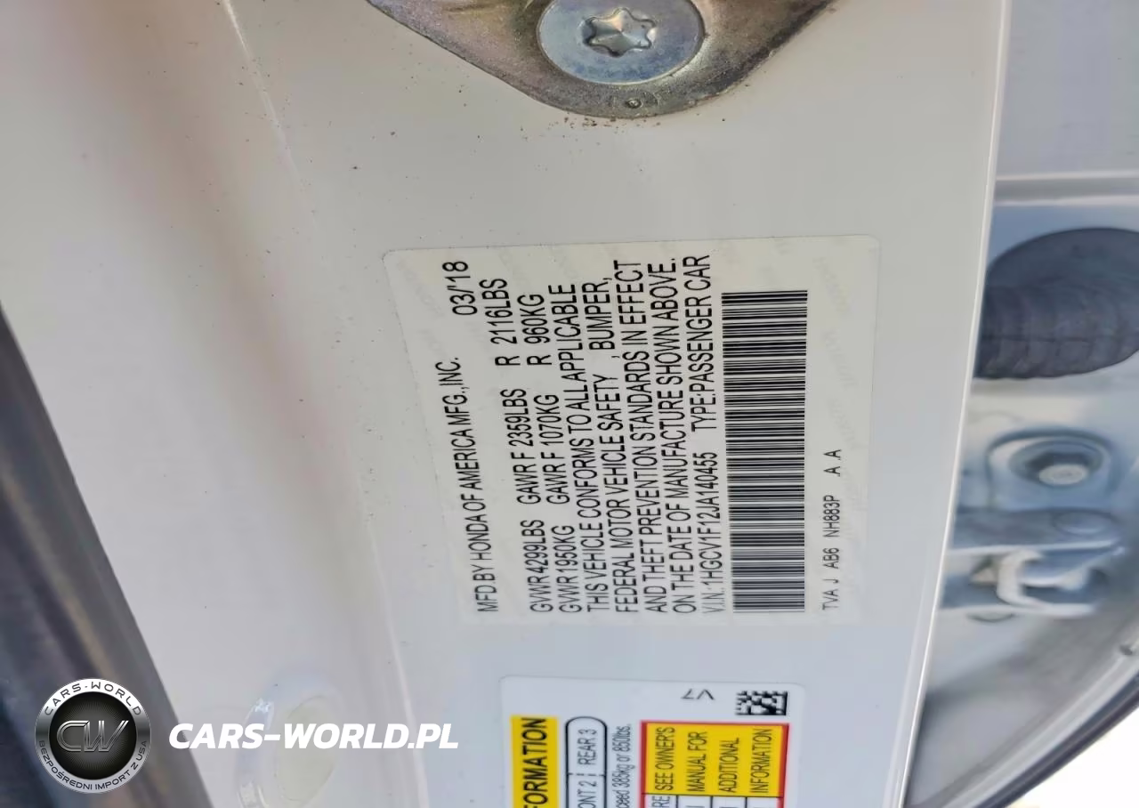 2018 Honda Accord Lx VIN:1HGCV1F12JA140455 - 12