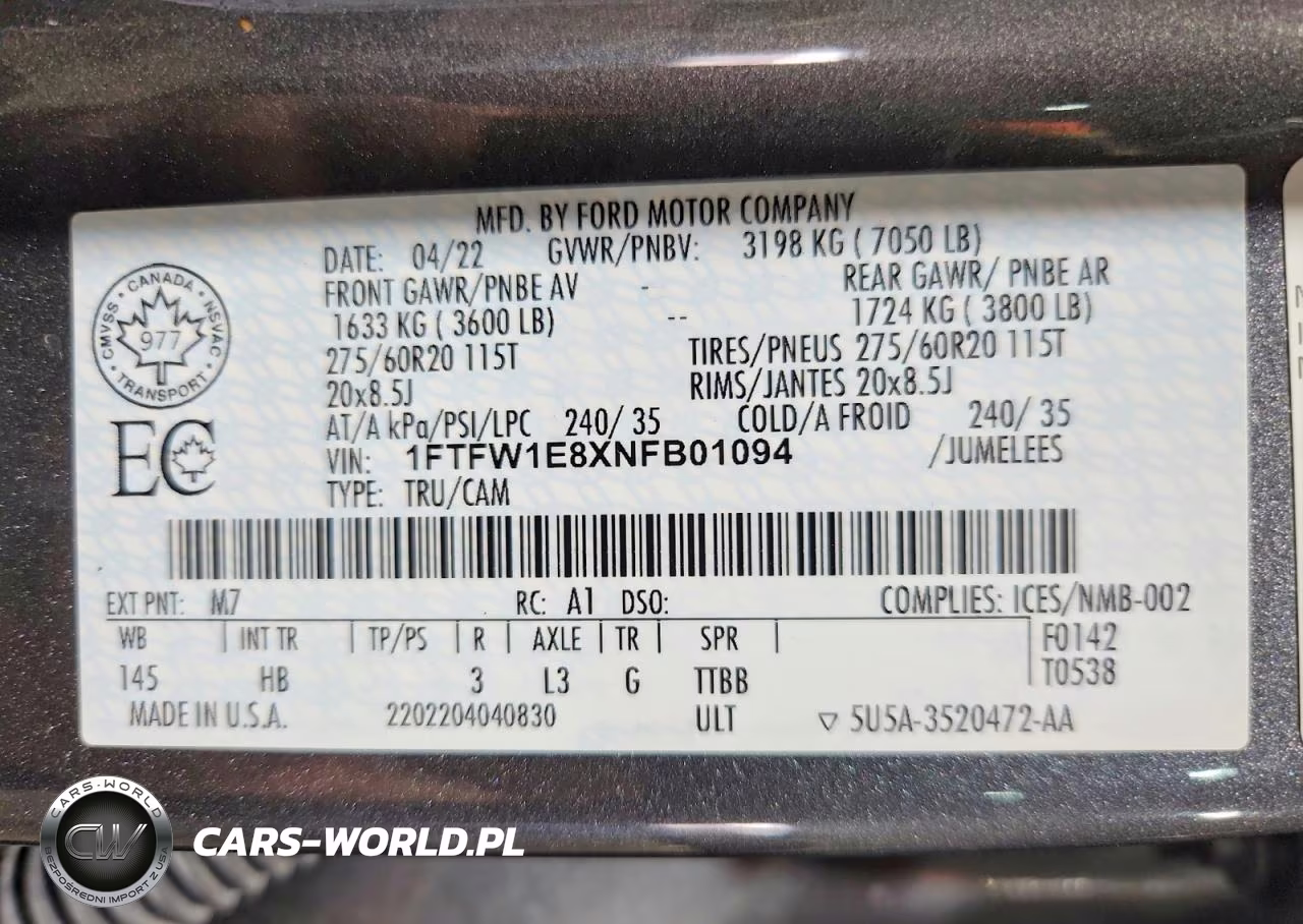2022 Ford F150 Supercrew VIN:1FTFW1E8XNFB01094 - 12