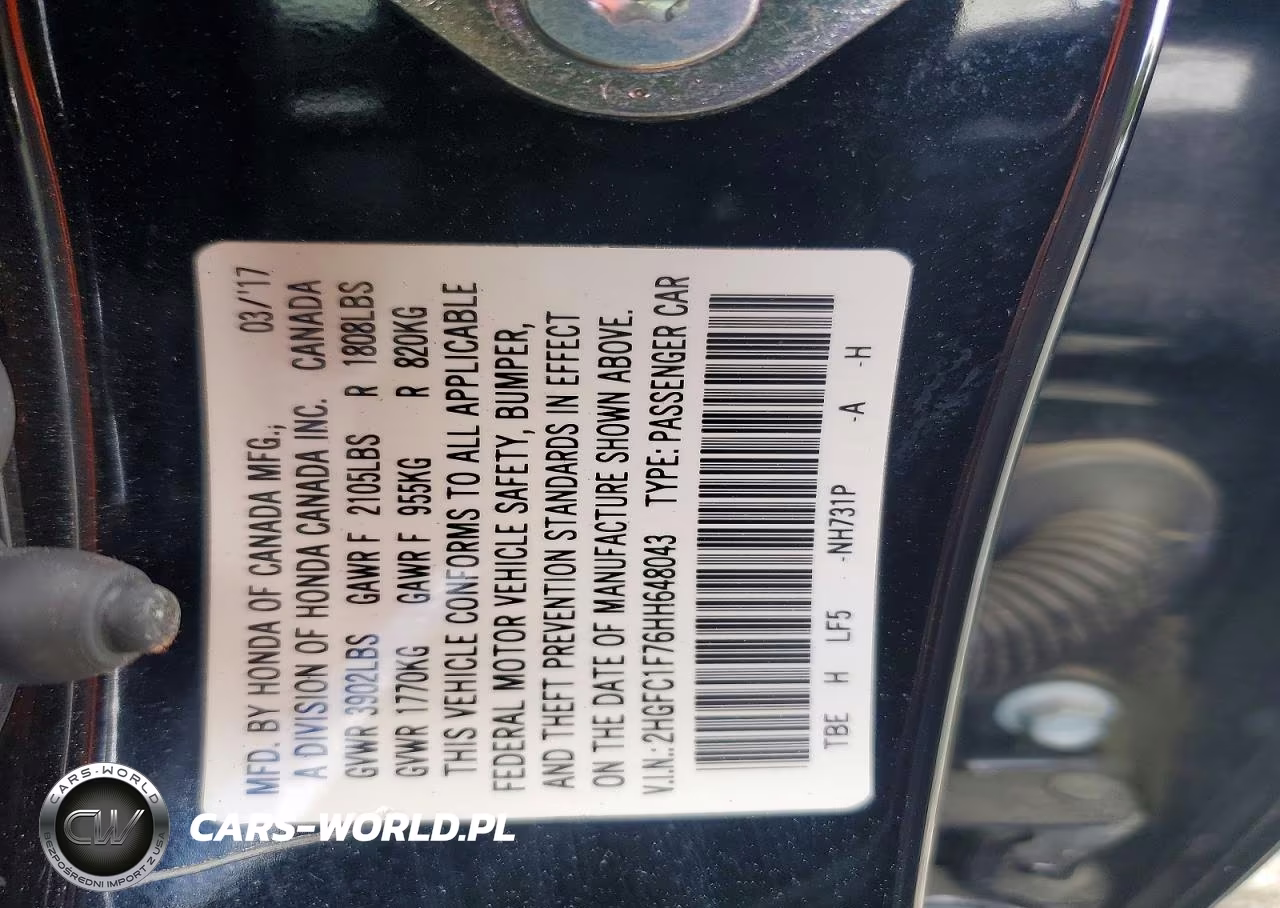 2017 Honda Civic Exl VIN:2HGFC1F76HH648043 - 12
